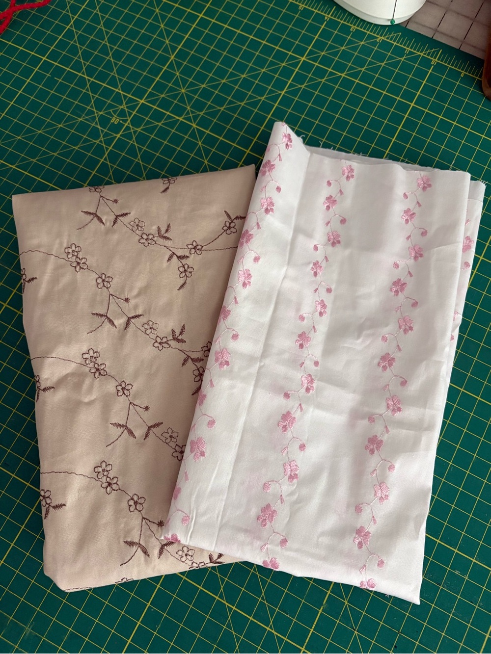 Floral Embroidered Cotton Broadcloth Fabric Tan & - Pink & White